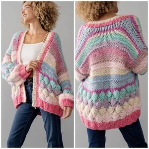 Multicolor Stripe Chunky Knit Cardigan